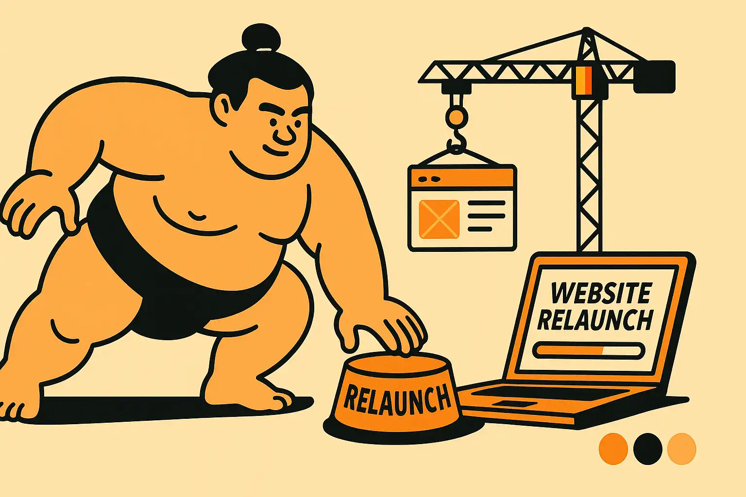 Illustration: Sumo startet Website‑Relaunch mit Checkliste und Weiterleitungen