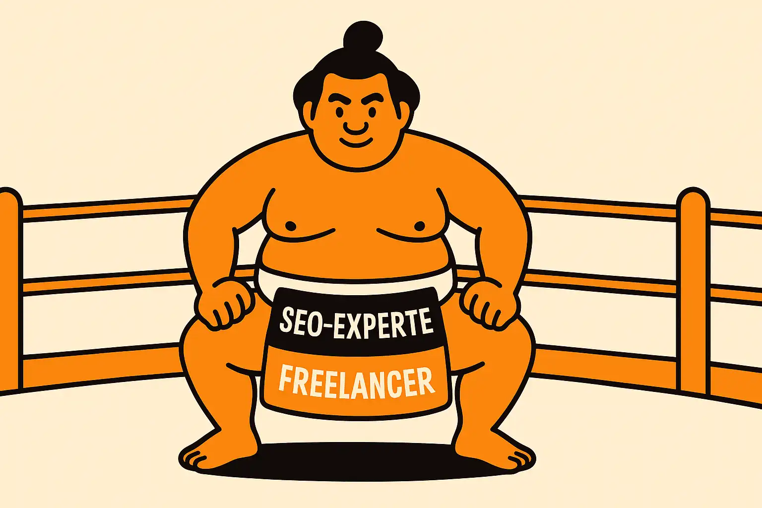 Illustration: Sumo als SEO-Experte und Freelancer im Ring