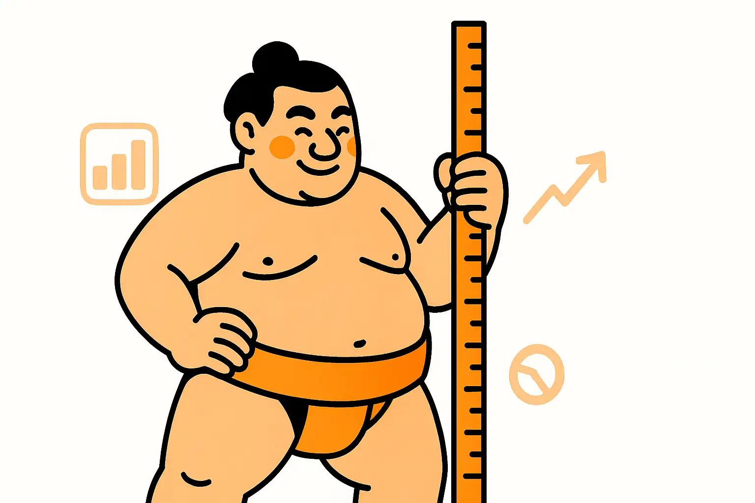 Illustration: Sumo misst Wirkung mit Messlatte – ohne Zahlensalat